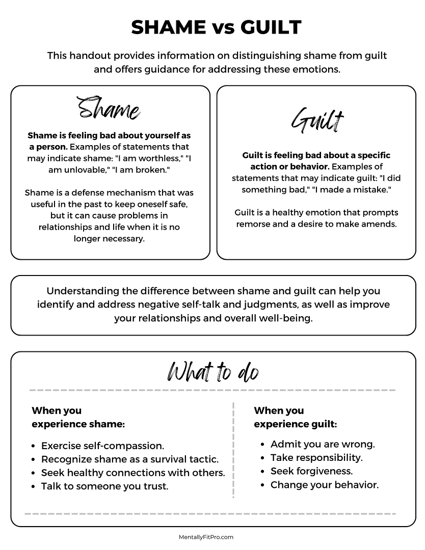 therapy worksheets guilt